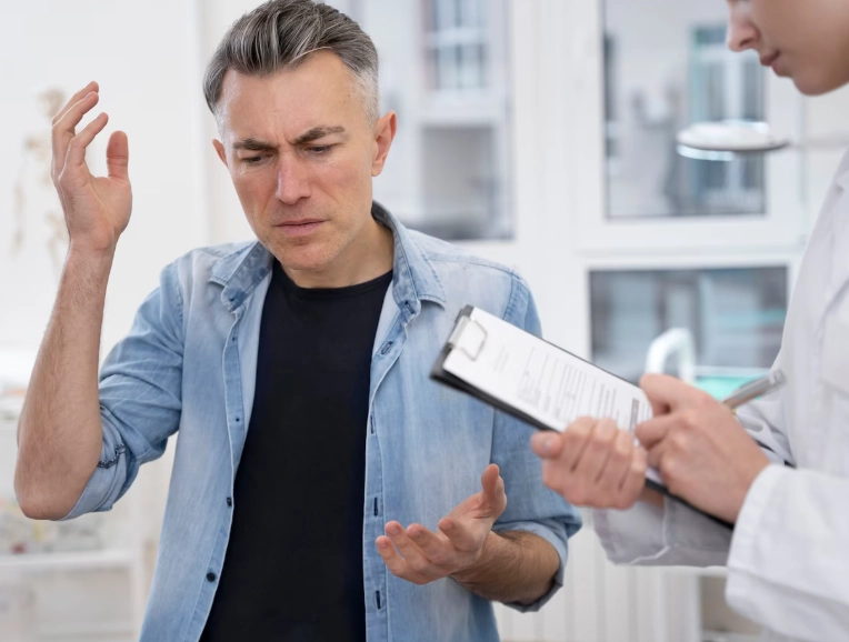 пациент разговаривает с доктором о лечении аменции